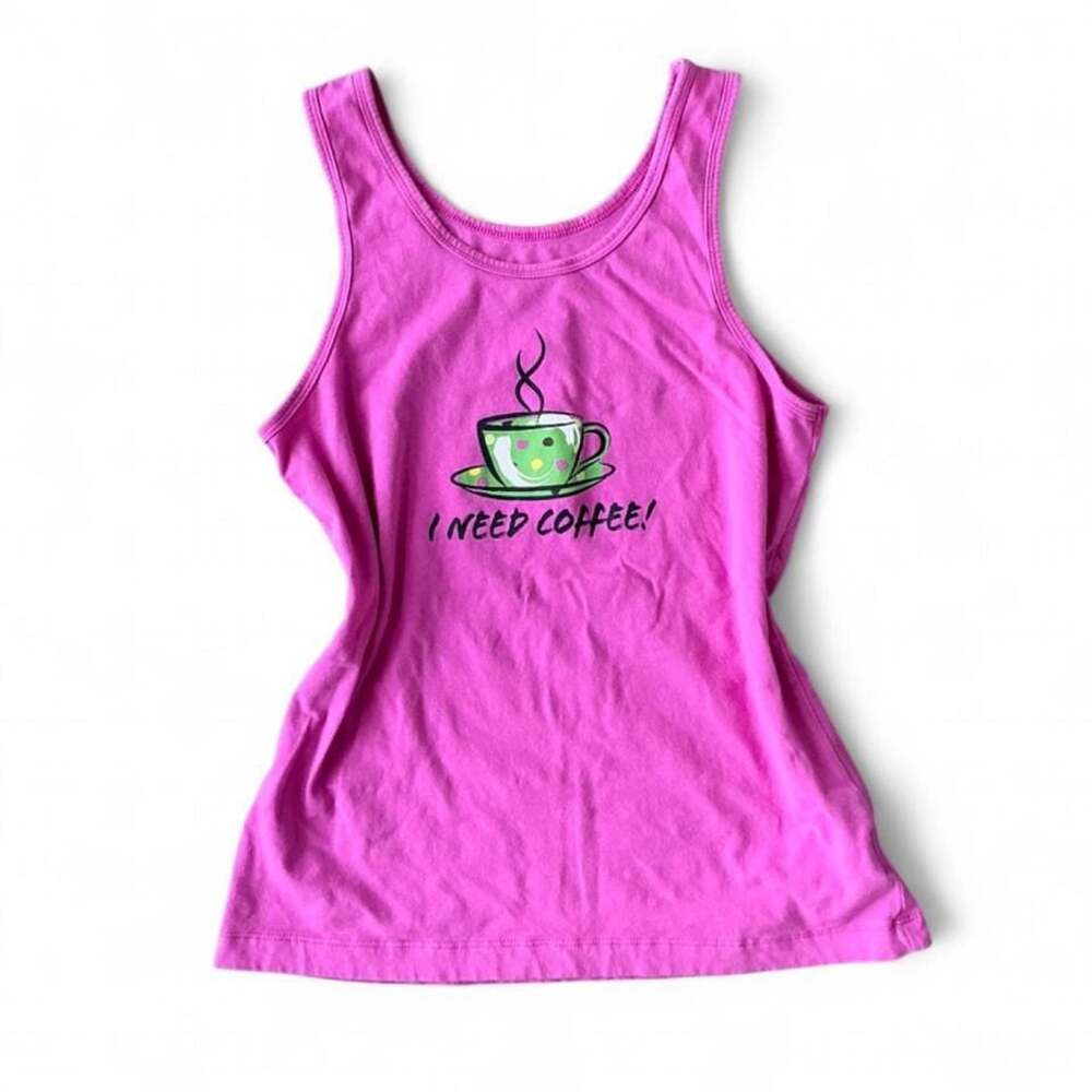 Y2K Pajamagram Hot Pink “I NEED COFFEE!” Tank Top – Size XS
